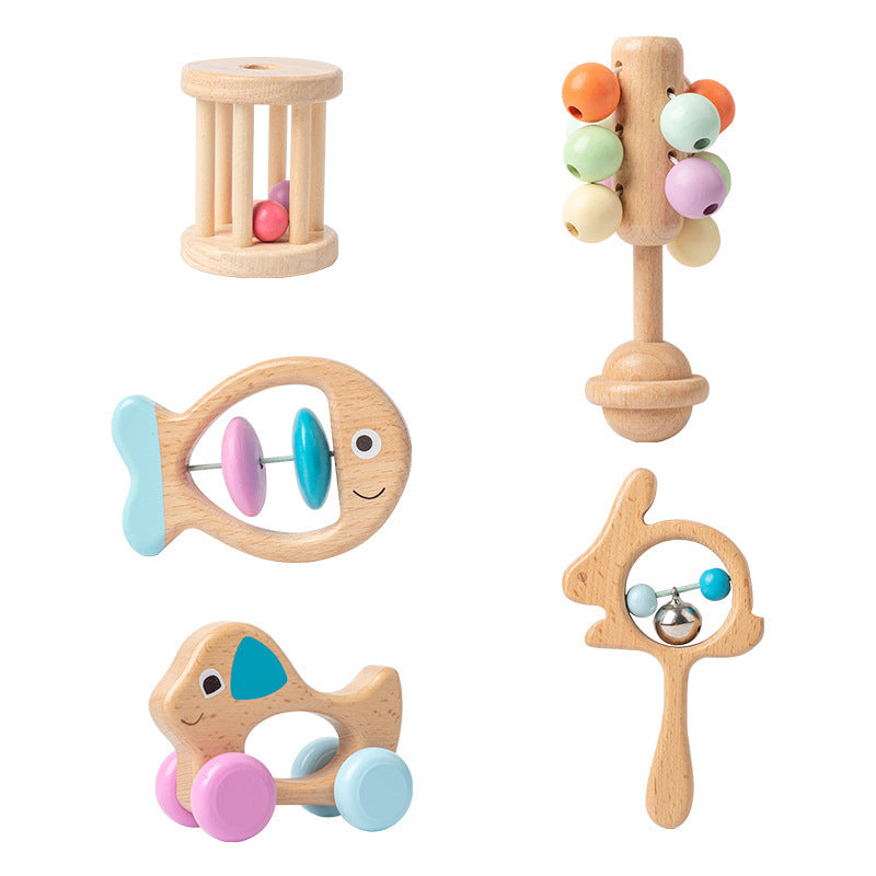 Ensemble de jouets en bois de cinq pièces colorés pour bébé