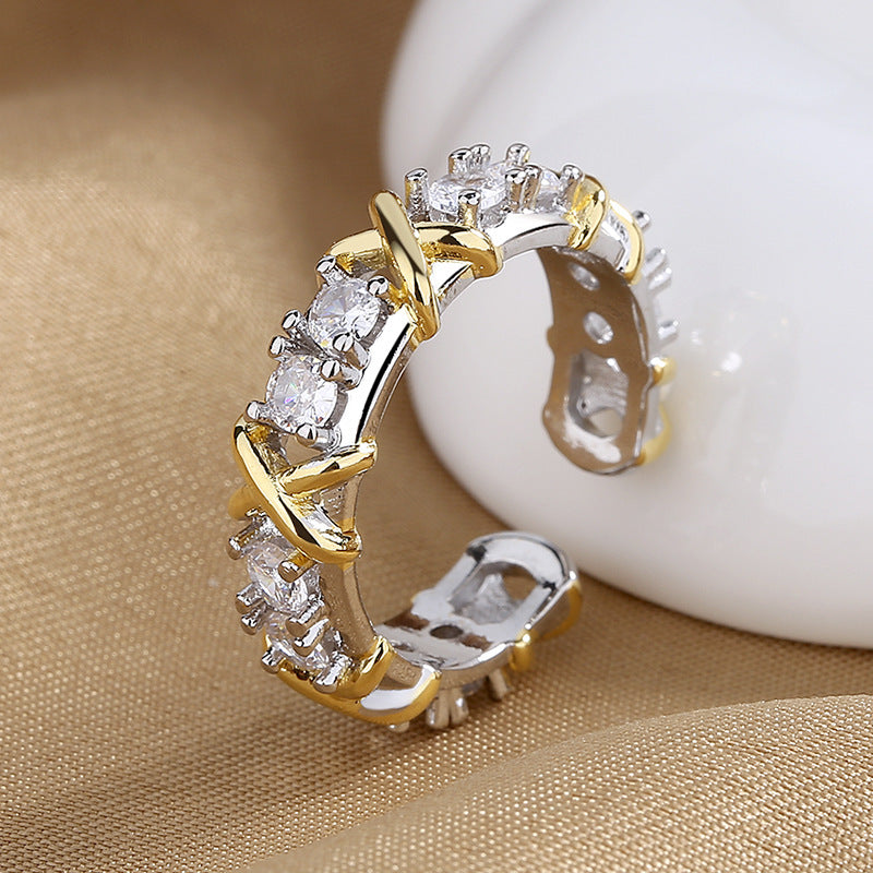 Bague en Zircon avec lettre X et croix de séparation des couleurs à la mode