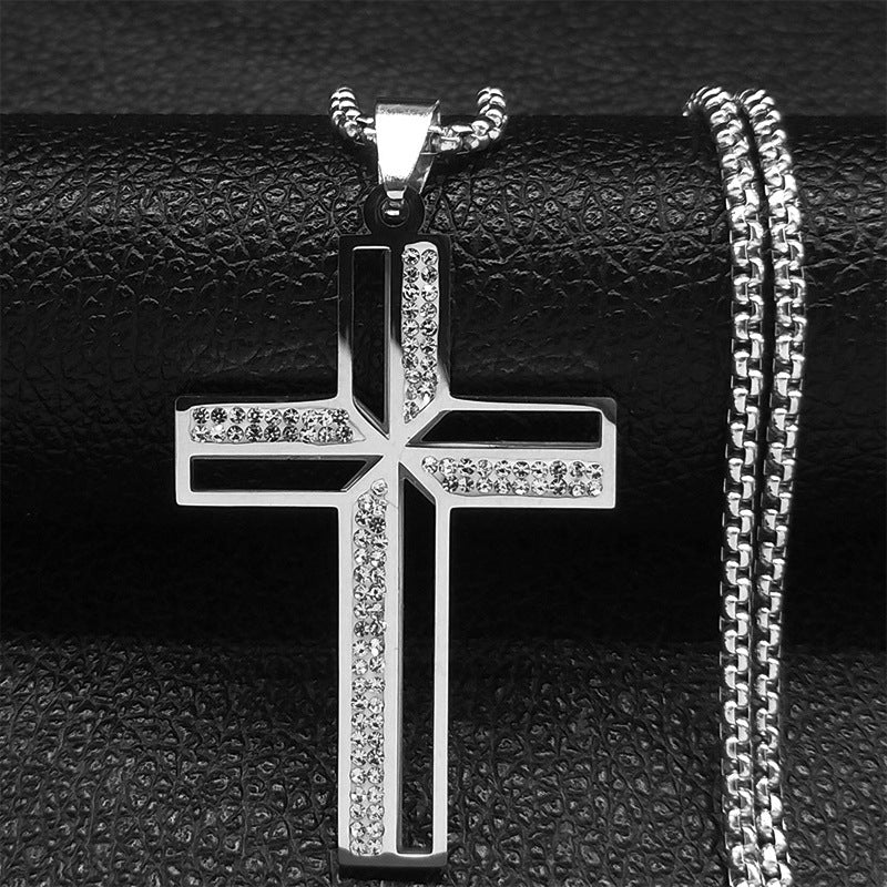Collar de acero inoxidable con colgante elegante de diamantes estilo Hip Hop callejero