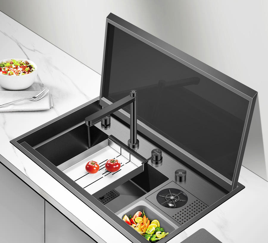 Évier avec couvercle Évier de cuisine en acier inoxydable