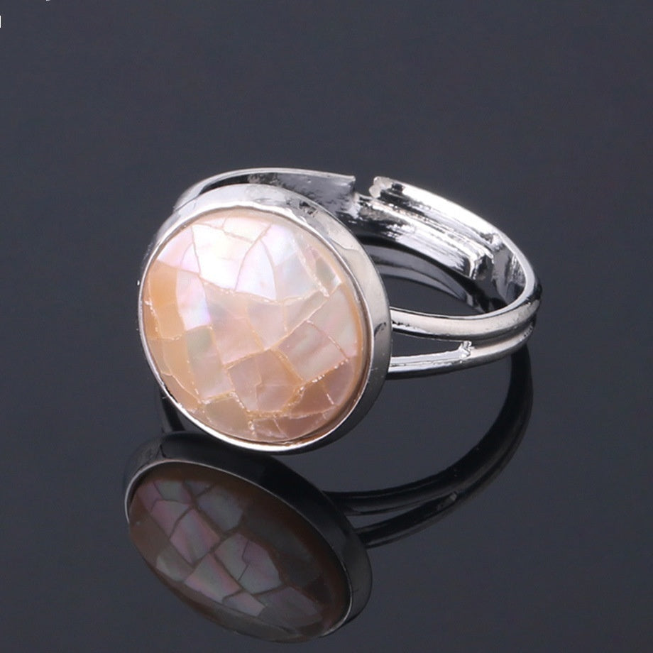Women's Shell Ornament Convex Adjustable Stitching Circular Section Ring