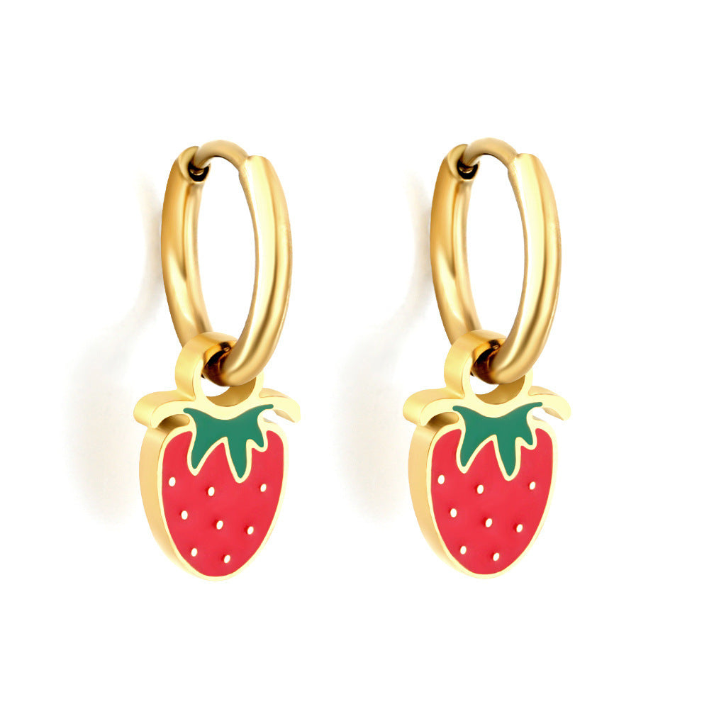 Boucles d'oreilles européennes et américaines en acier inoxydable aux fruits