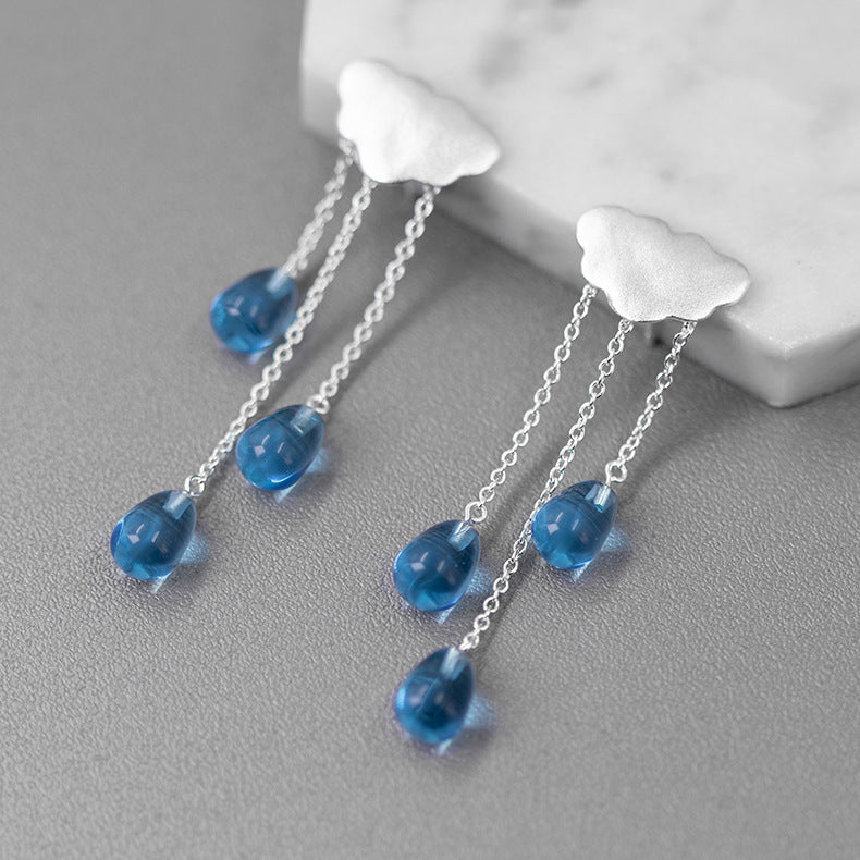 Cloud Raindrop Sterling Silver Imitation Crystal Women's Tassel Fairy Earrings