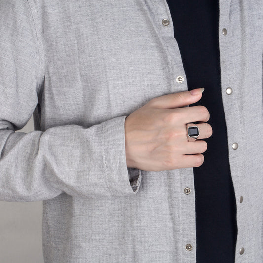 Personalized Men's Ring Square Black Agate