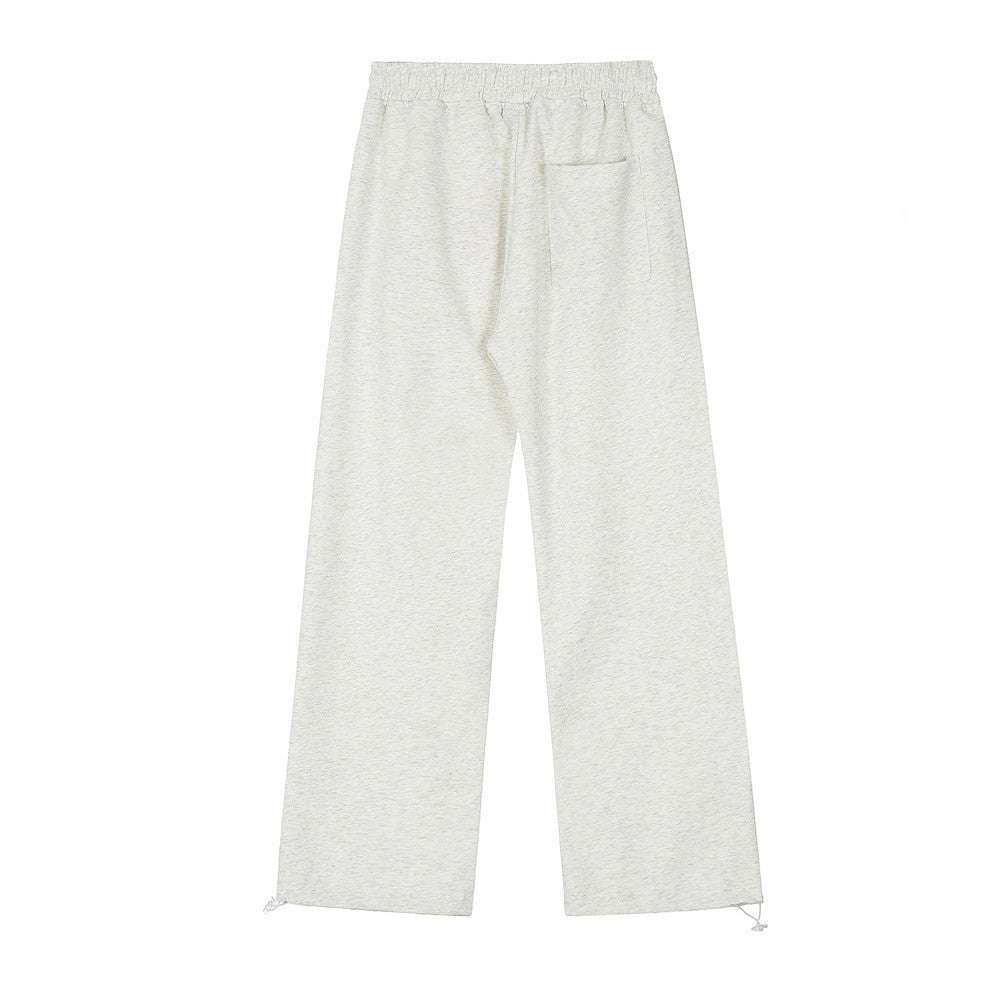 Simple Embroidered Loose Straight Velvet Trousers
