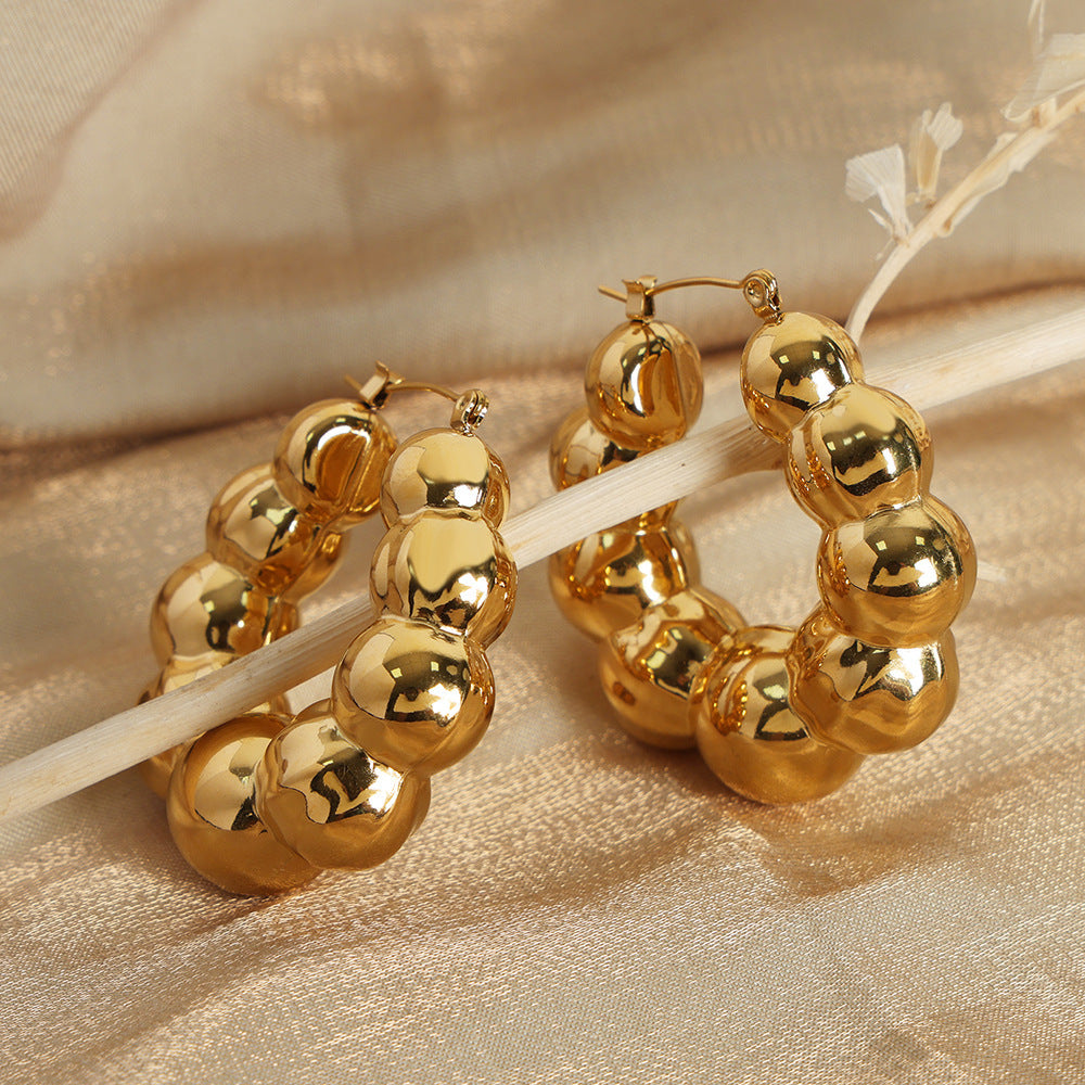 New Geometric Quality Earrings Steel Ball Splicing Design
