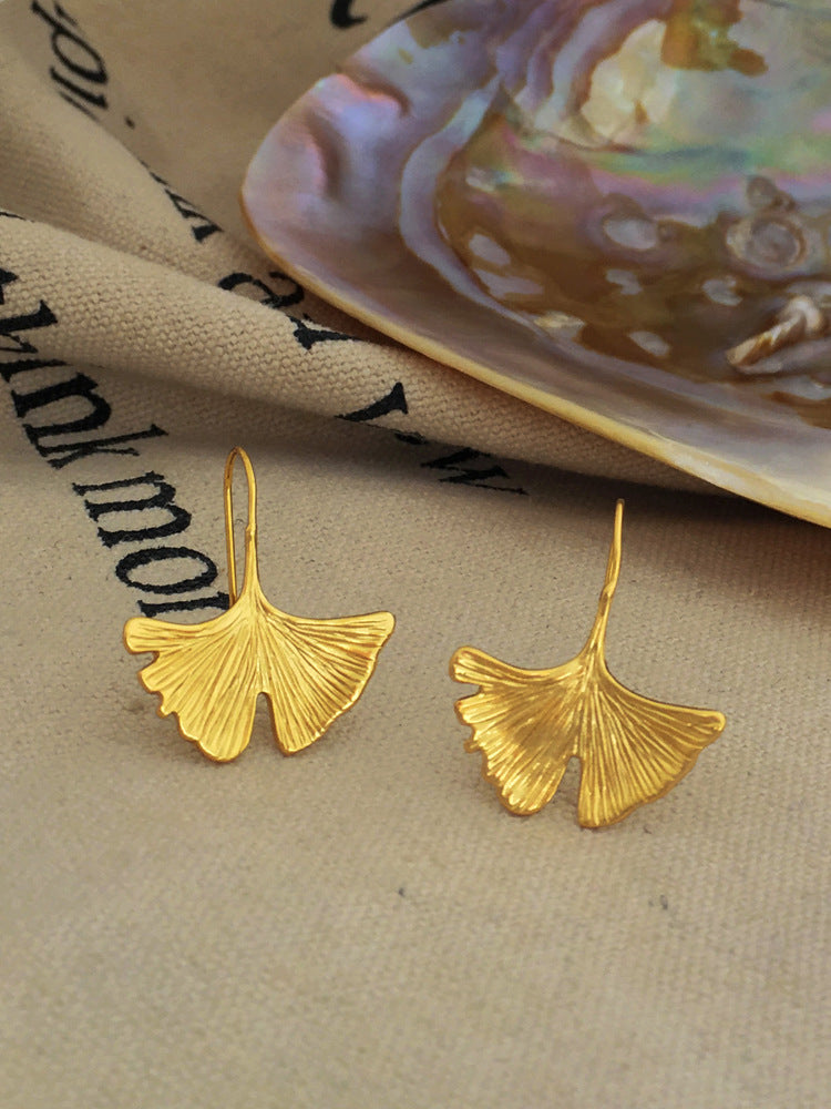 Boucles d'oreilles en forme de feuille de Ginkgo, plaqué cuivre, or, tempérament, Style national, tendance