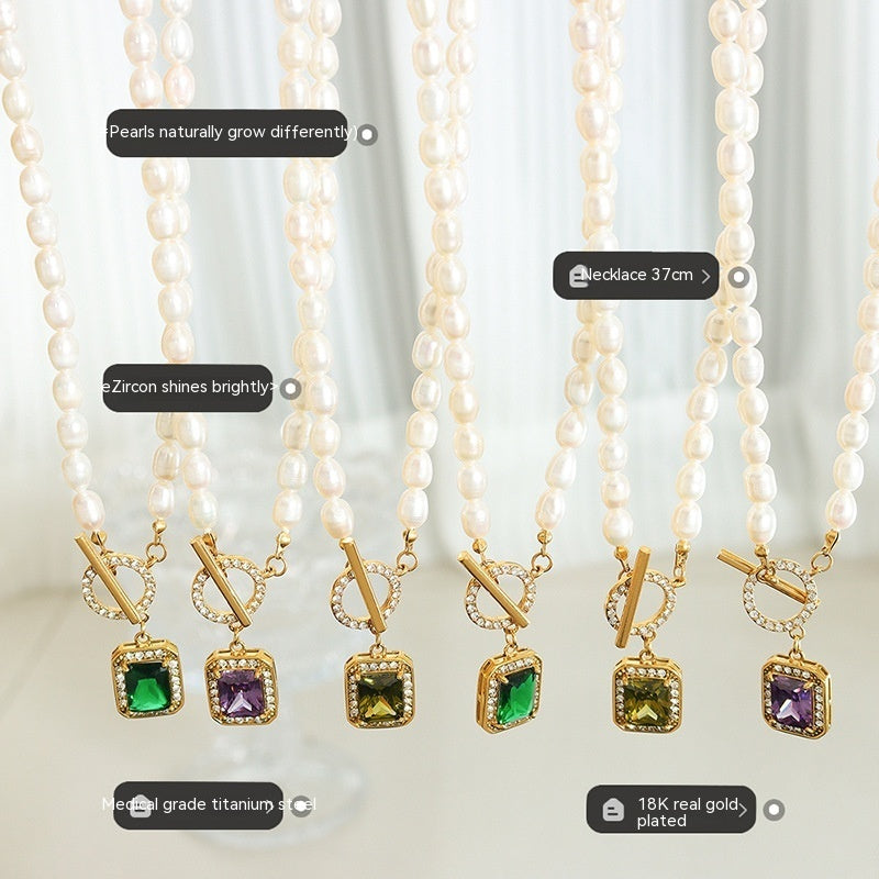 Chaîne de clavicule en Zircon, ornement rétro, perle d'eau douce, boucle OT