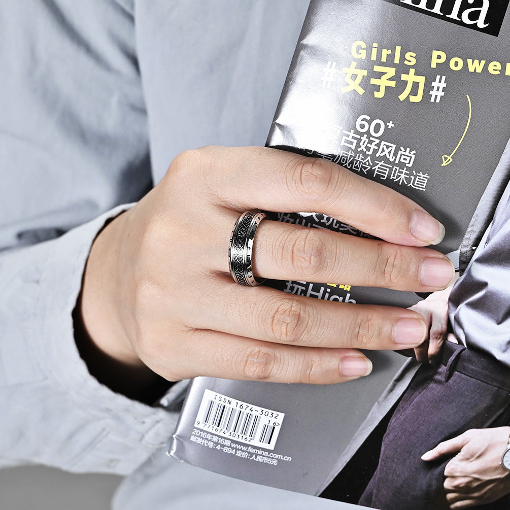 Bague en acier titane texte Viking