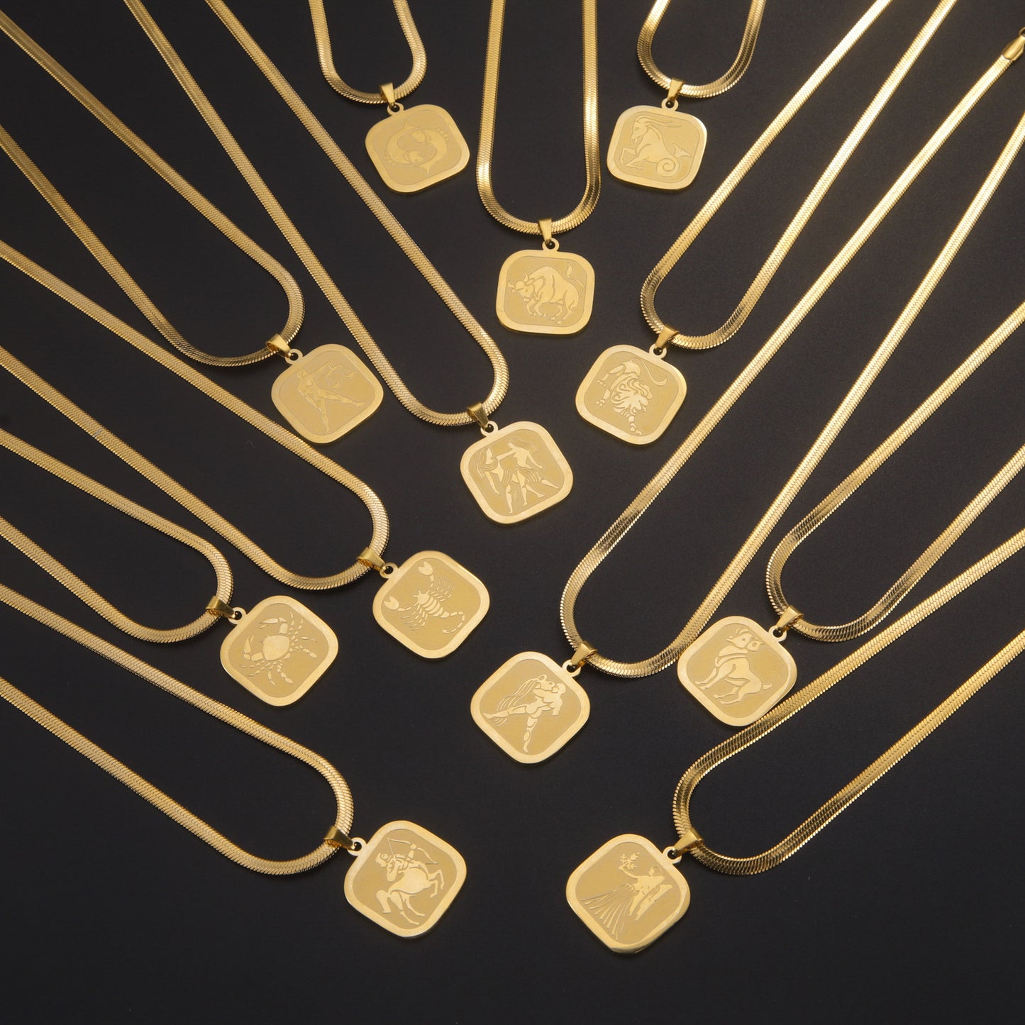All-match Twelve Constellation Small Square Brand Stainless Steel Necklace