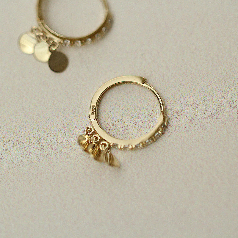 Corée du sud petite feuille d'or ronde petit anneau de bord en Zircon Style de tempérament boucles d'oreilles délicates