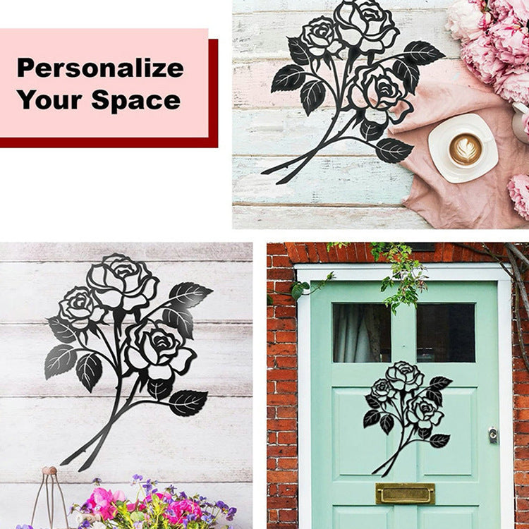 Colgante de pared de hierro con decoraciones de pared artísticas de rosas de metal