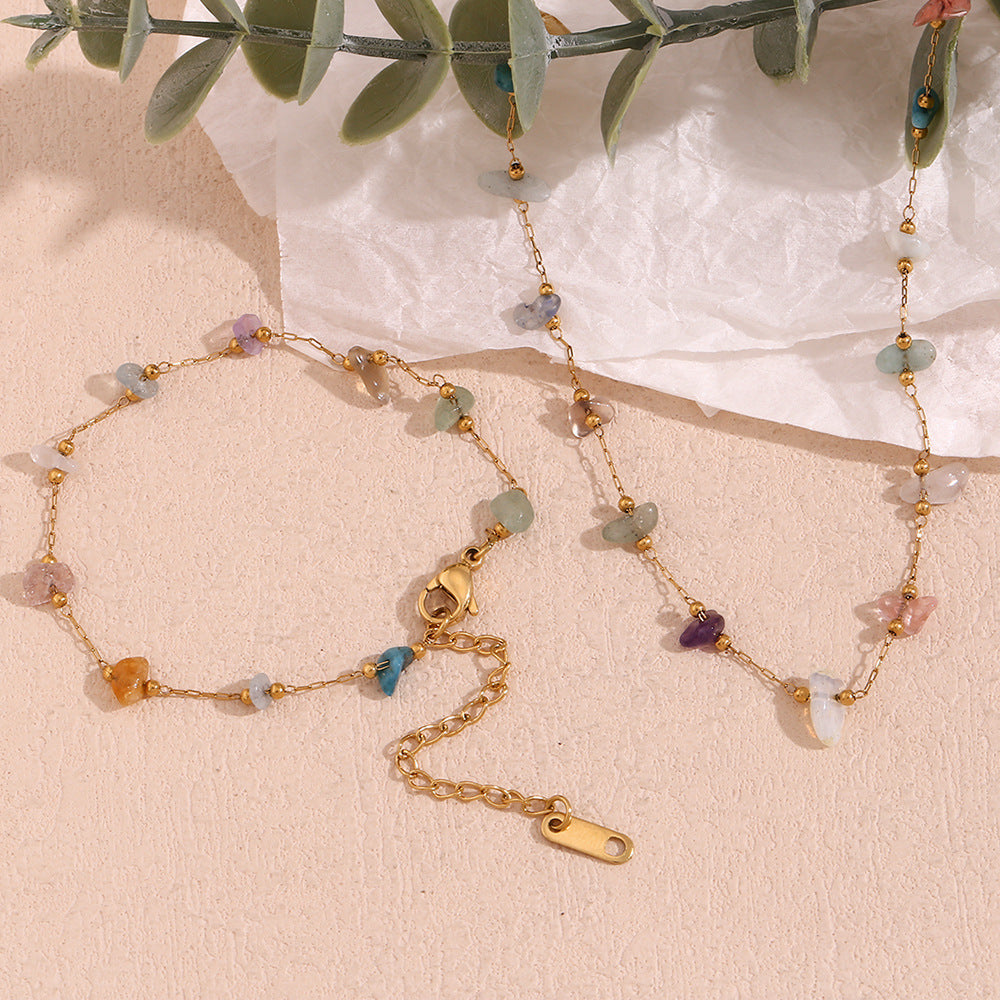 Fashion Special-interest Stainless Steel 18K Gold Plating Natural Gravel Bracelet Necklace