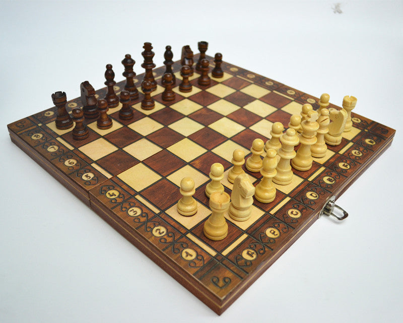 Jeu d'échecs magnétique en bois 3 en 1 pliable