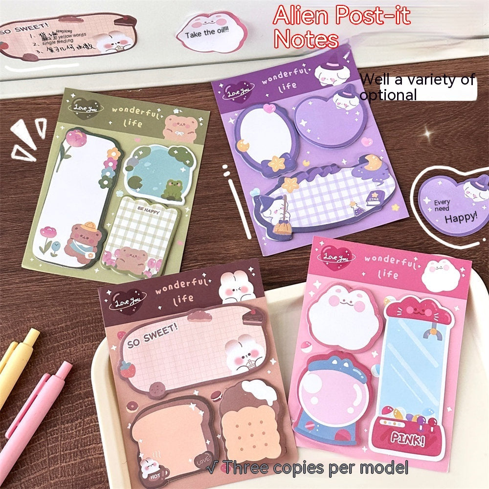 Combinaison de Notes autocollantes de dessin animé, Style Girly, Message créatif, autocollants de forme spéciale, papier de notes mignon pour compte à main d'étudiant