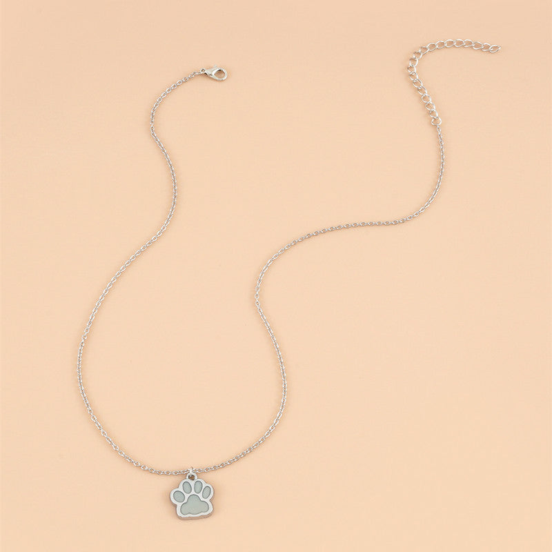 Colgante luminoso de pata de perro, cadena tipo O con collar de tarjeta de acero inoxidable para hombres y mujeres