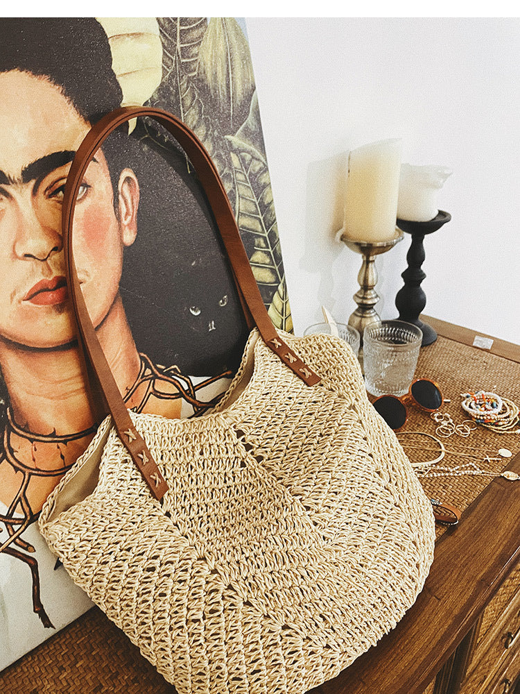Bolso tejido de gran capacidad con un solo hombro estilo vacaciones