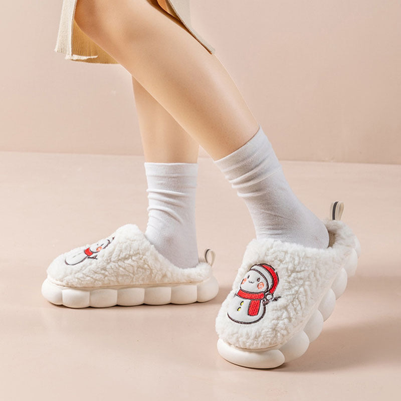 Mignon bonhomme de neige pantoufles hiver intérieur ménage chaud en peluche à semelles épaisses anti-dérapant Couple maison pantoufle doux sol chambre maison chaussures