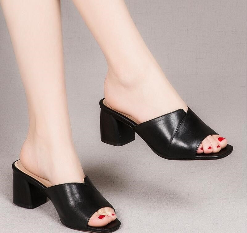 Sandales d'été en cuir souple pour femmes, nouvelle Station européenne, Simple, talon épais, lanière à la cheville