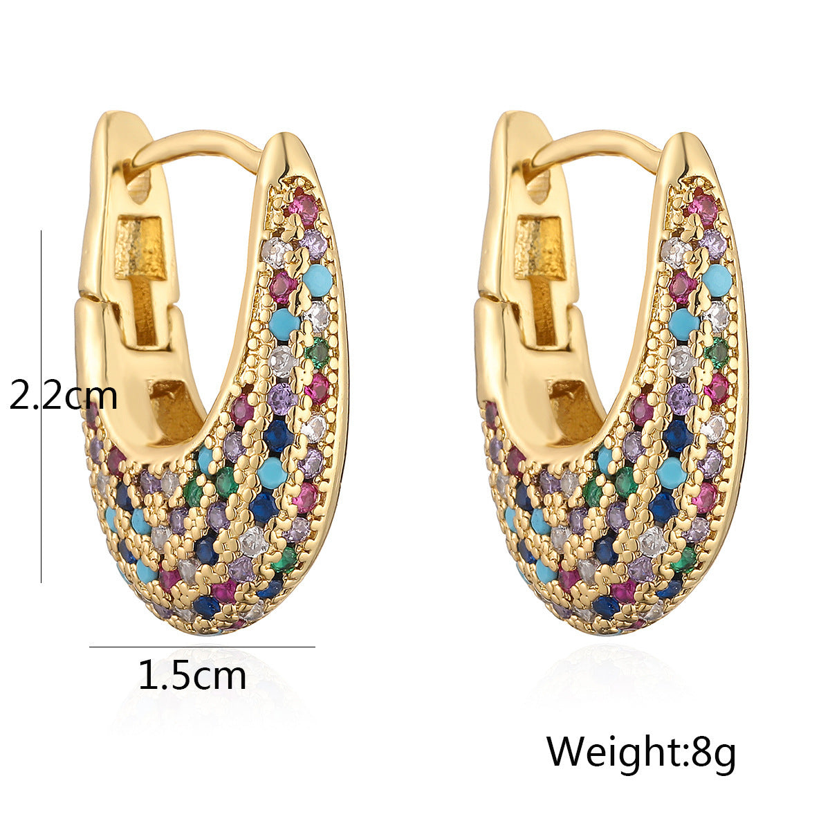 Boucles d'oreilles en forme de U avec placage en cuivre et zircon incrusté d'or 18 carats
