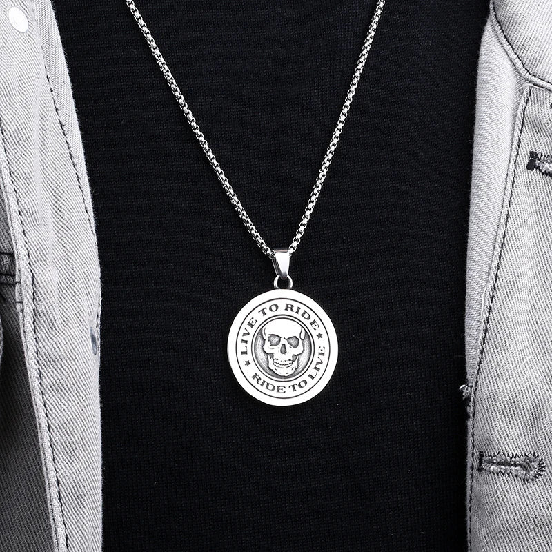 Steel Warrior New Stainless Steel Simple Letter Necklace Round Pendant