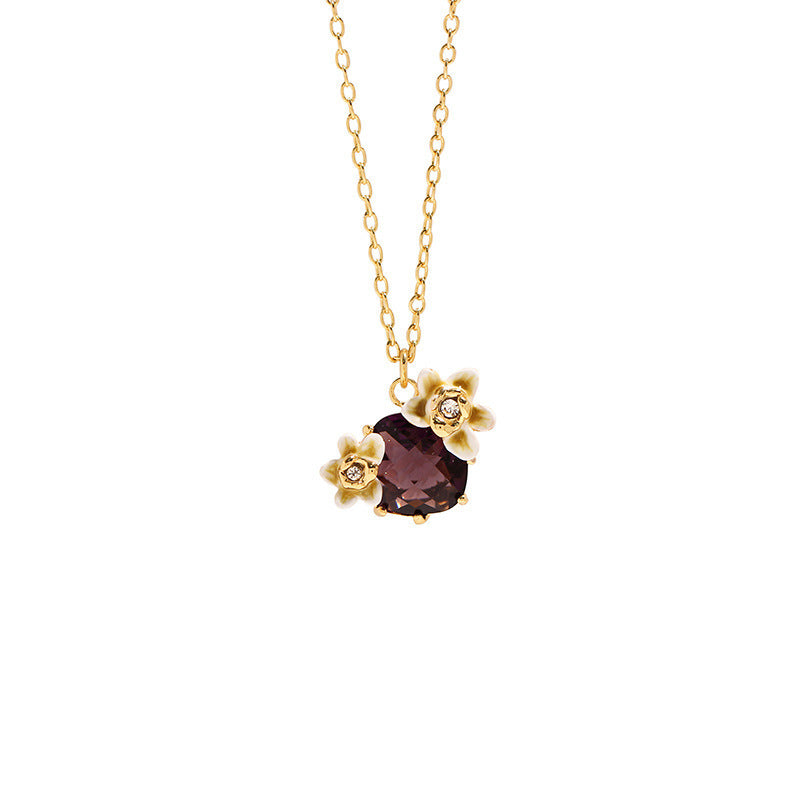 Boucles d'oreilles avec pierres précieuses rouges, fleur de vanille