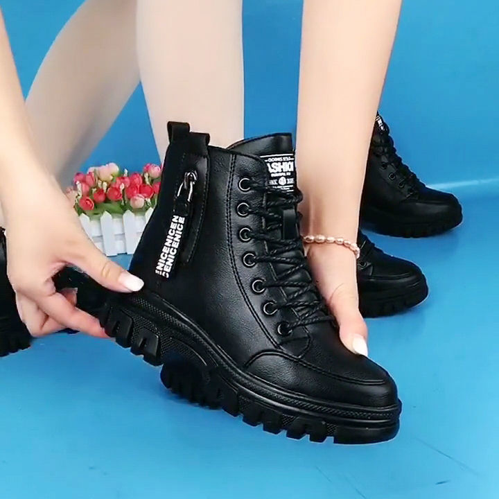 Short Boots Soft Leather Martin Flat Side Zipper Thick Bottom Generation Hair