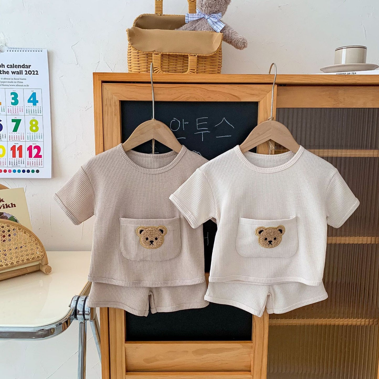Costume unisexe pour bébé, vêtements d'été deux pièces gaufrés