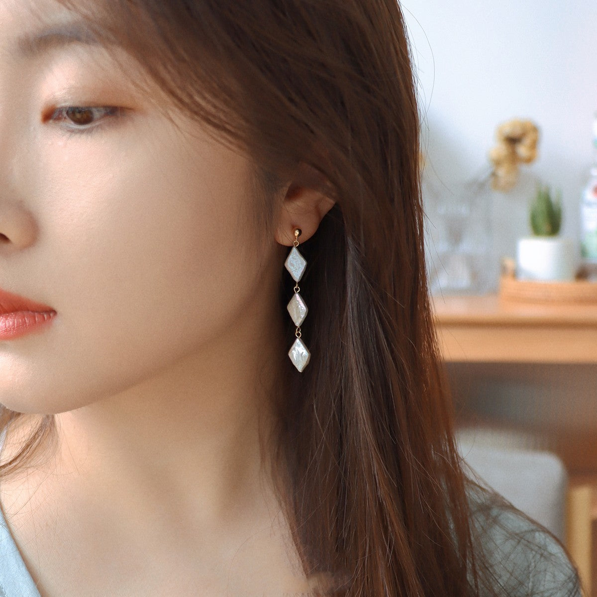 Boucles d'oreilles losanges en perles baroques naturelles