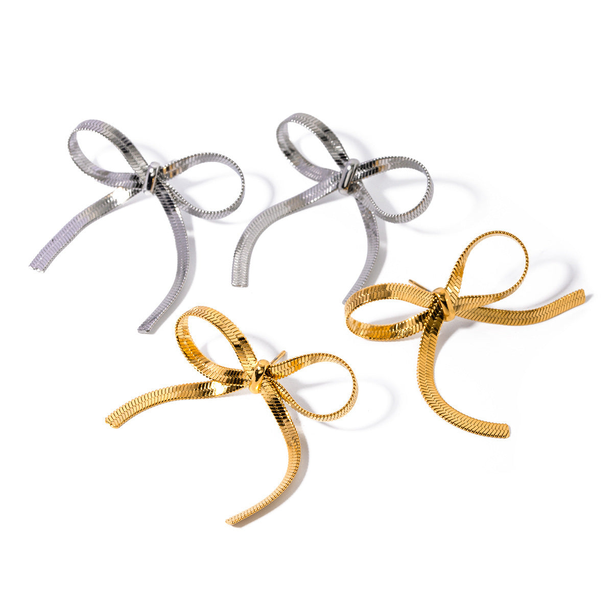 European And American Ins Style Graceful Personality 18K Gold Stainless Steel Chain Like Flat Snake Bow Earrings