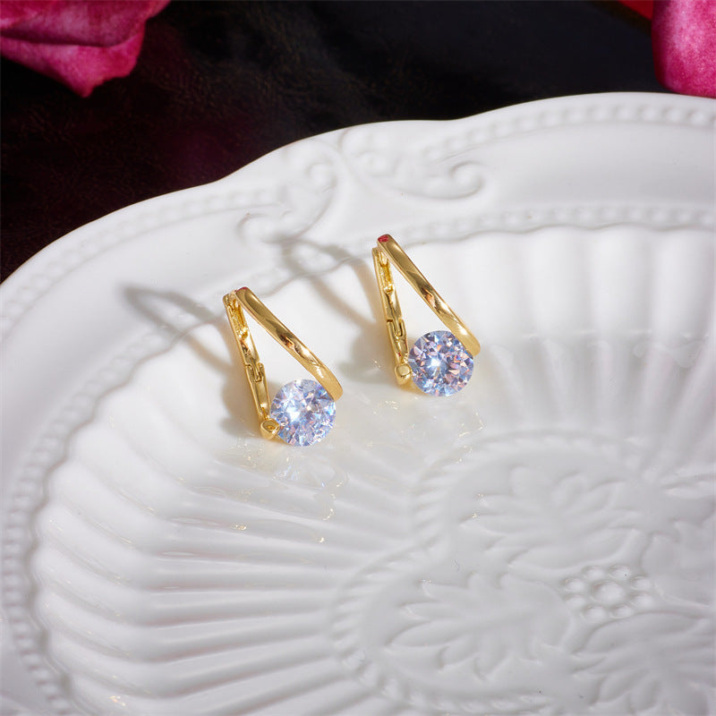 Boucles d'oreilles en cuivre plaqué or véritable, Clip d'oreille Simple en Zircon, petites boucles d'oreilles clignotantes exquises