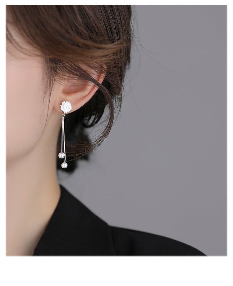 925 Sterling Silver Flowers Tassel Ear Studs