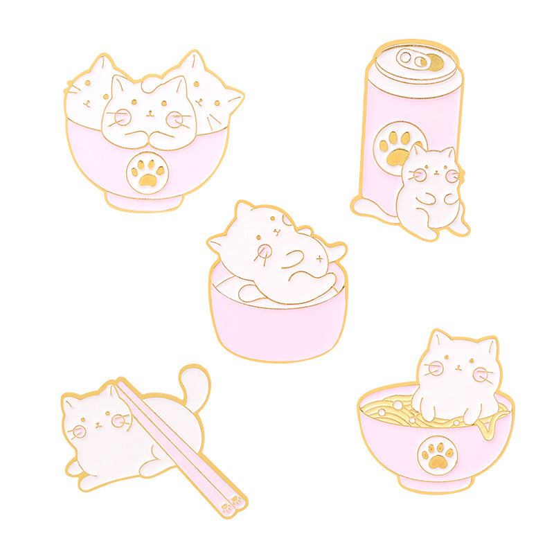 Broche de gatito, tazón, insignia de gato, insignia dorada M, accesorios de ropa, ramillete, Pin de Collar pequeño