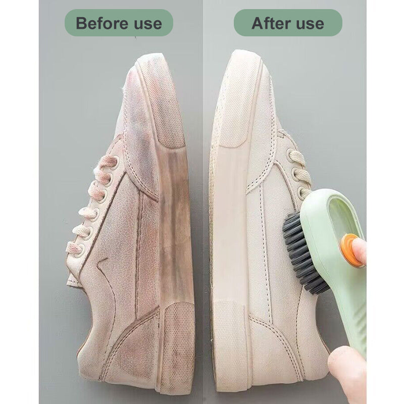 Brosse à chaussures de nettoyage en profondeur, à décharge automatique de liquide, à poils souples, pour le linge domestique, outil de nettoyage à usage quotidien