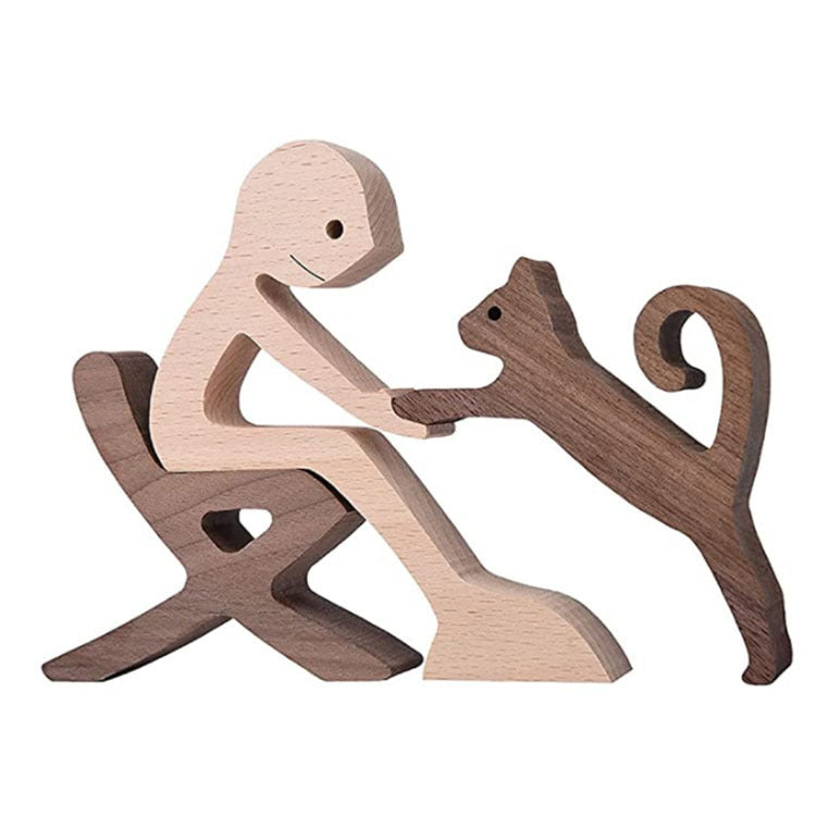 Figurine de chien en bois à faire soi-même, Sculpture de décoration de maison, un homme et un chien, Sculpture en bois, cadeaux de noël, modèle de décoration