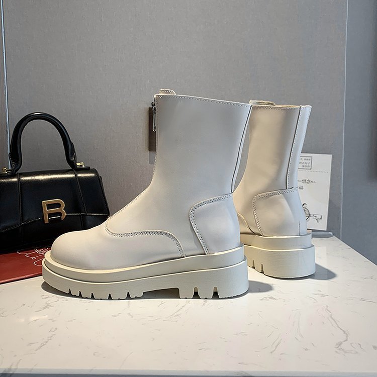 Bottes à glissière rétro pour femmes, longueur mi-mollet, devant fin