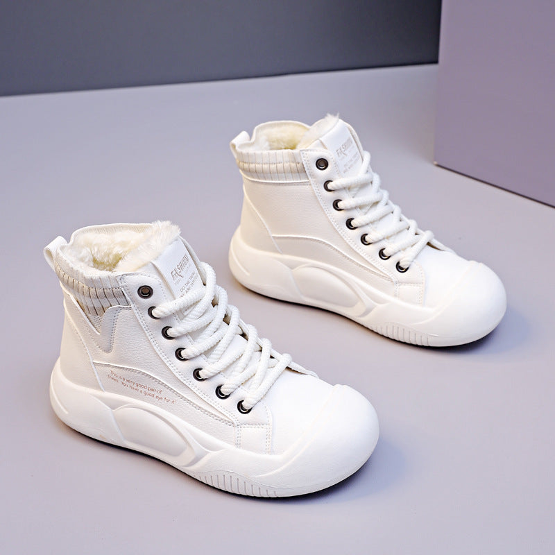 Chaussures décontractées montantes doublées de polaire pour femmes, automne et hiver