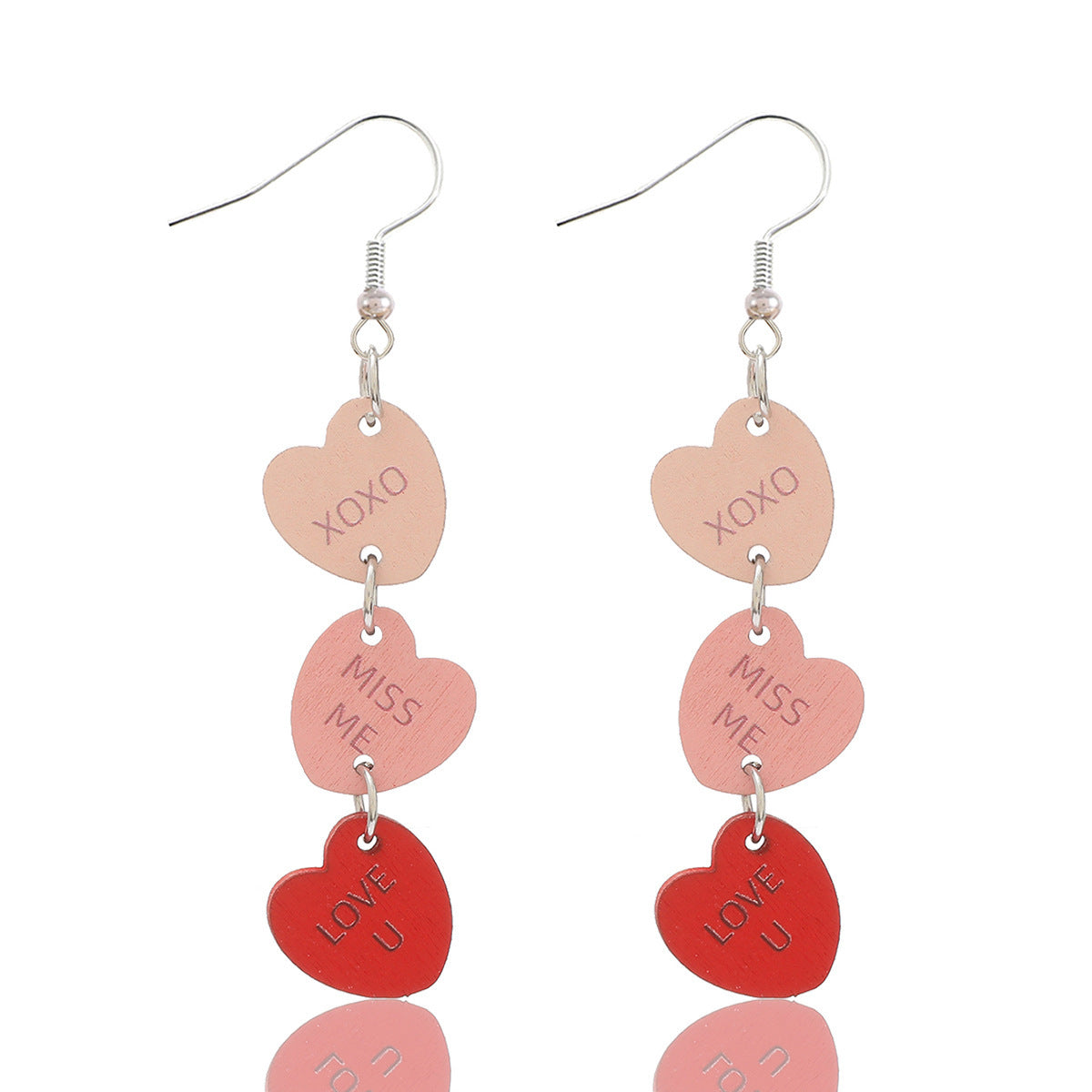 Boucles d'oreilles multicouches en forme de cœur d'amour pour la Saint-Valentin, lettres anglaises