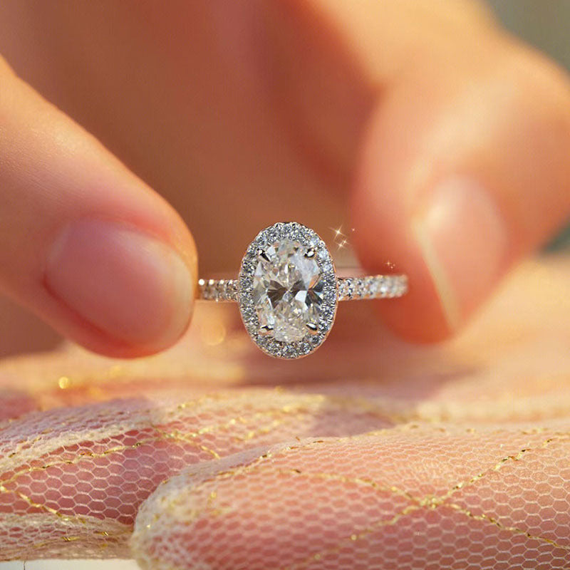 Bague ovale en Zircon incrusté de Micro Moissanite pour femme, à la mode