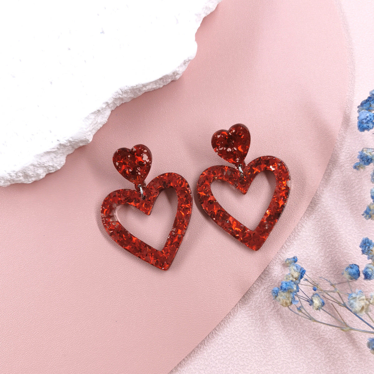 Personalized Simple Sequins XINGX Heart-shaped Hollow Acrylic Earrings