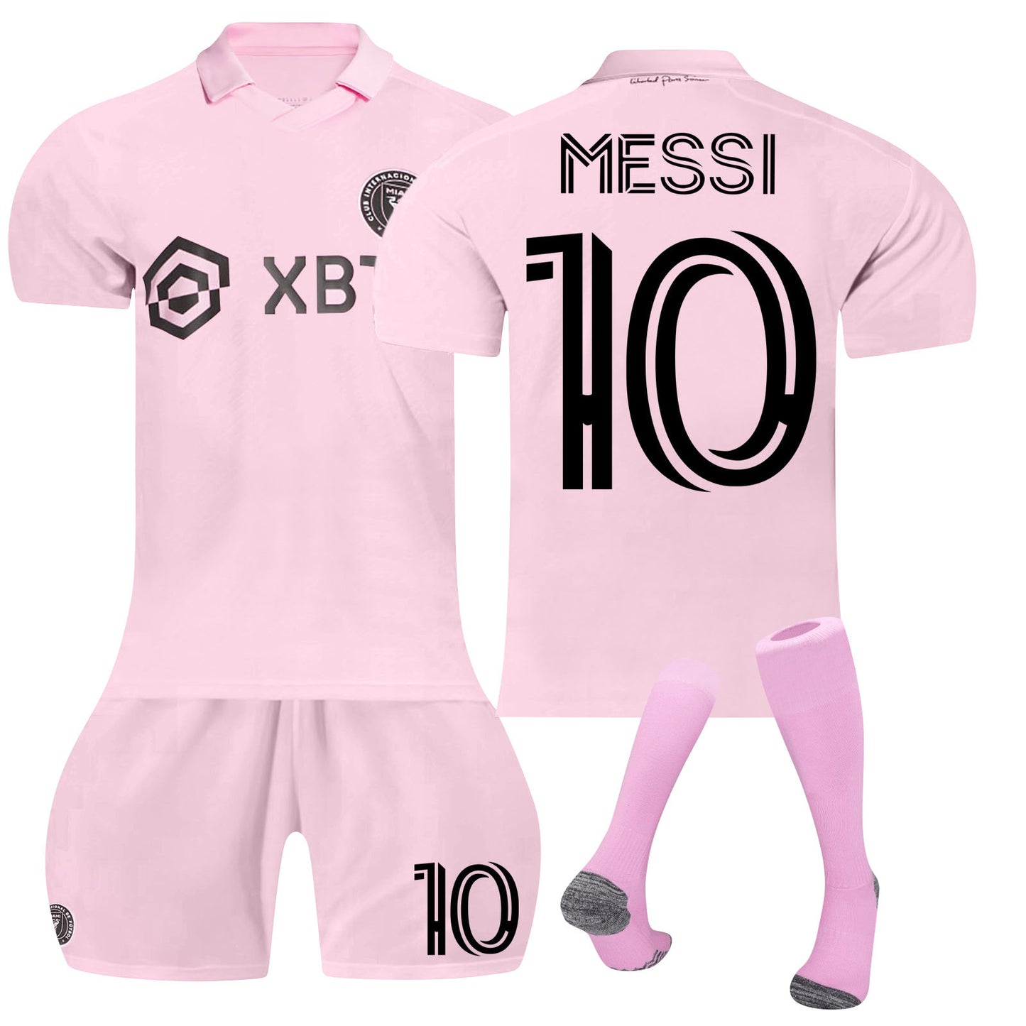 Inter Miami Messi No10 Kit de fútbol Partido en casa Camiseta de fútbol Camisetas de chándal Conjunto de pantalones cortos y calcetines para niños y hombres Conjunto de camiseta de fútbol para niños Jerseys Traje deportivo Chándal Trajes de entrenamiento