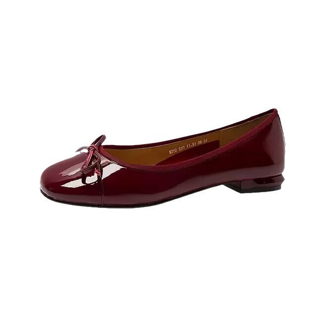 Chaussures plates en cuir verni à nœud vintage de style français
