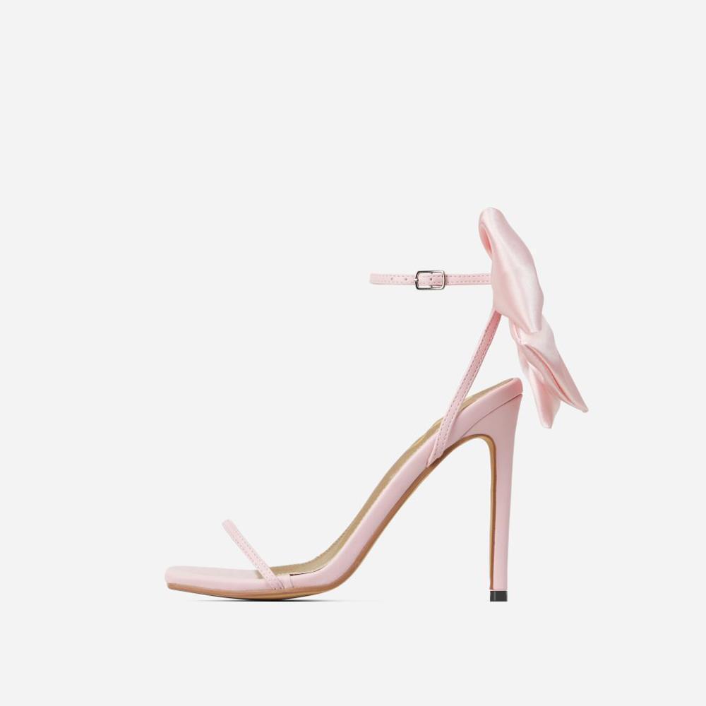 Sandales à talons aiguilles en strass avec nœud à l'arrière