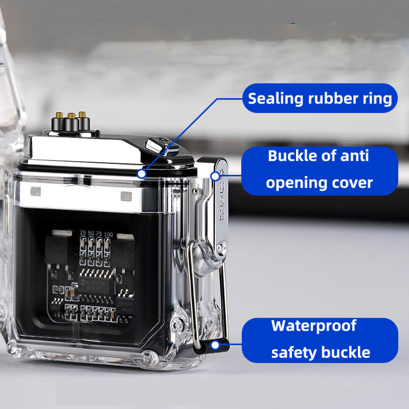 Briquet USB coupe-vent Double arc allume-cigare coque transparente étanche briquets à impulsions électroniques