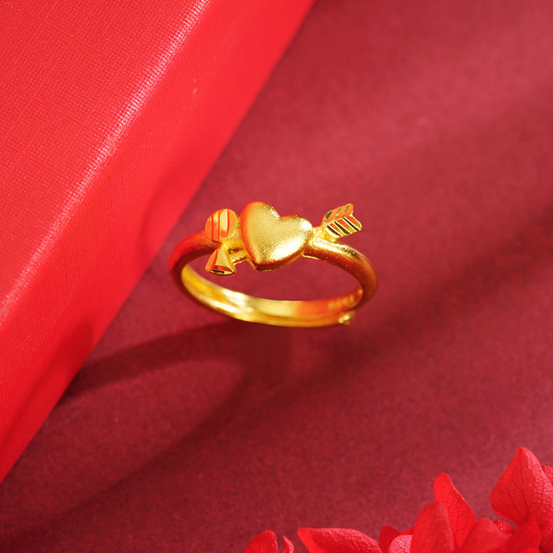 Alluvial Gold Love Heart-shaped Ring Copper Alloy One Arrow To Wear