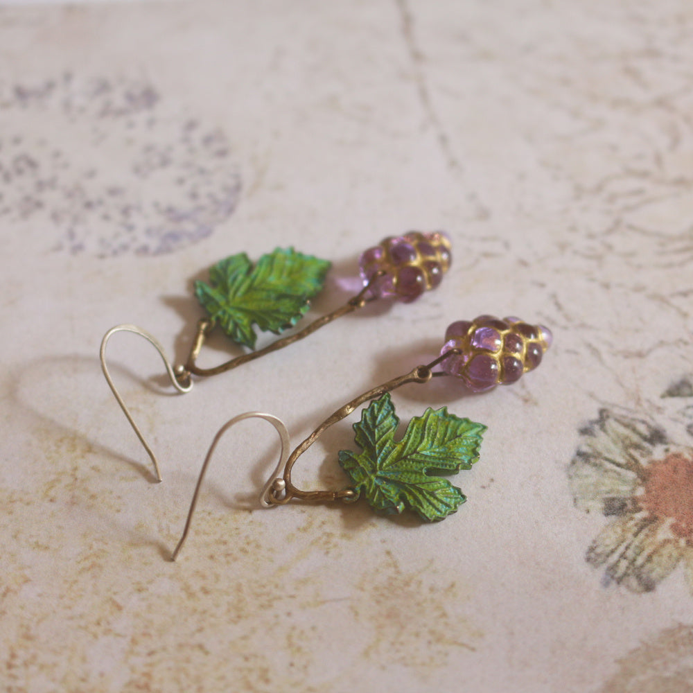 Grape Vine Vintage Verdigris Old Grape Glaze Earrings