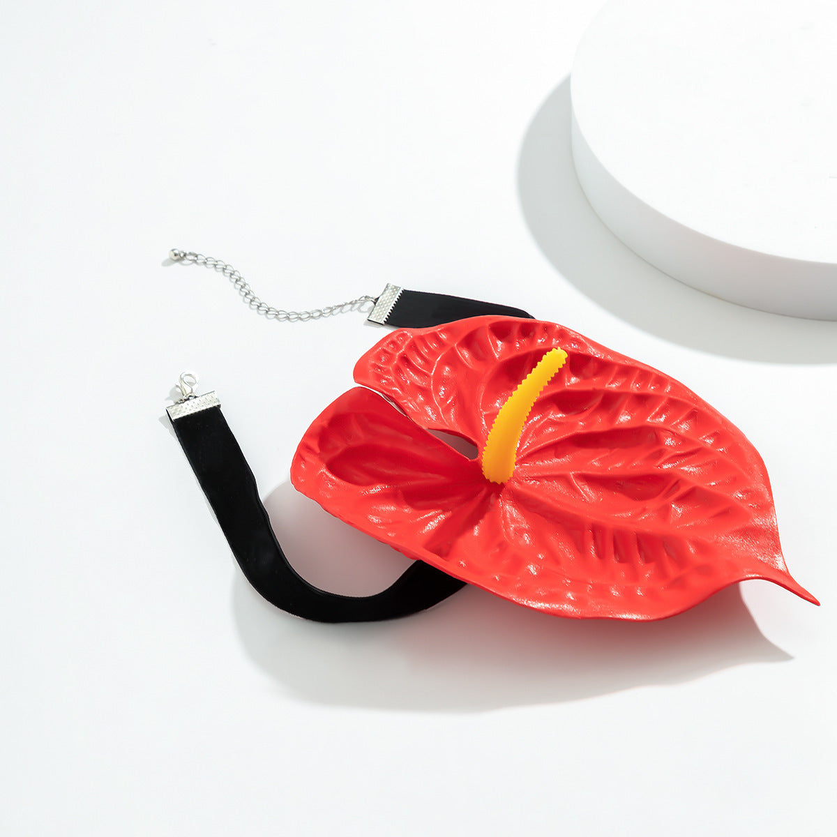 Flower Choker Fabric Flannel Handmade Collar Exaggerated Red Big Leaf Necklace