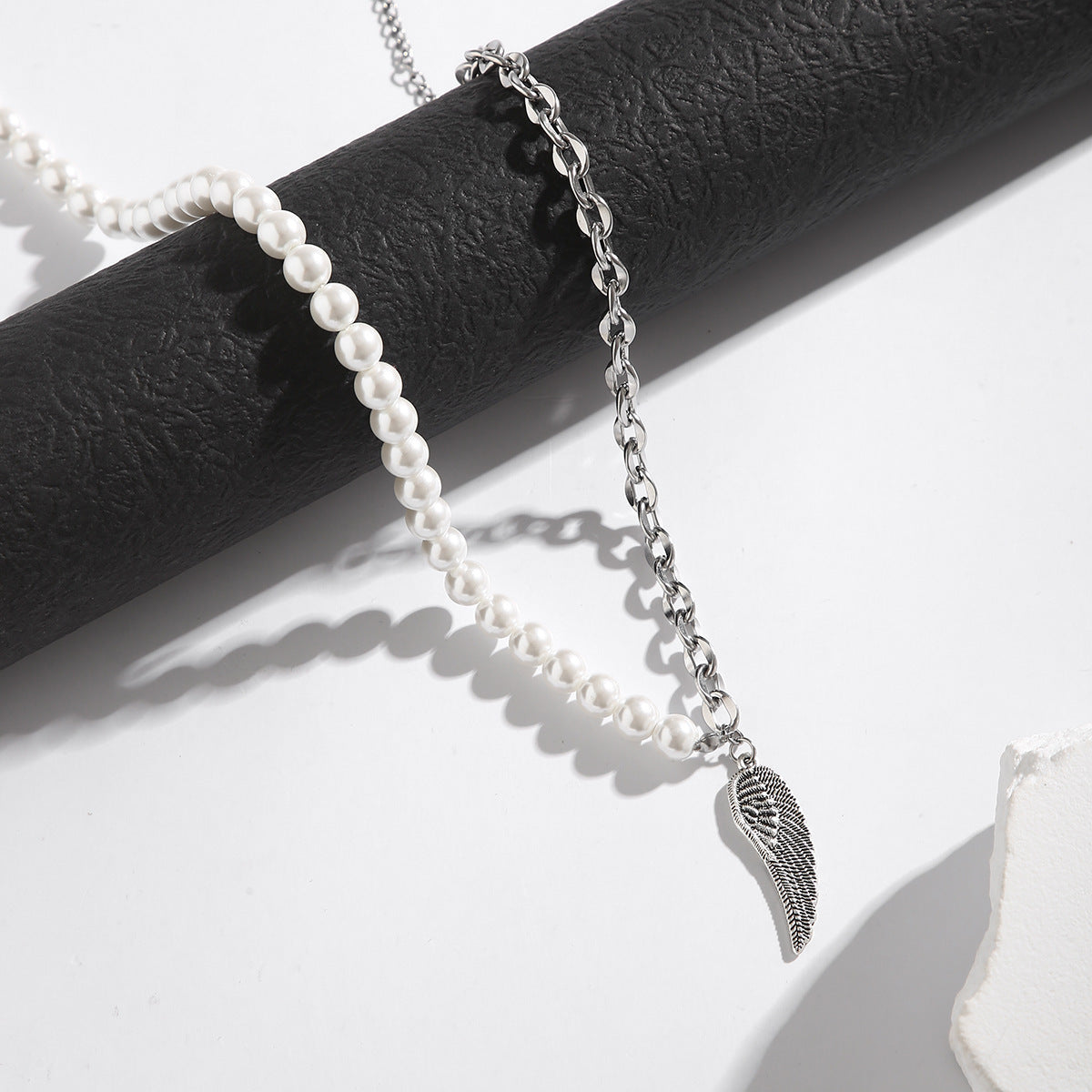 European Hip Hop Stainless Steel Pearl Stitching Necklace