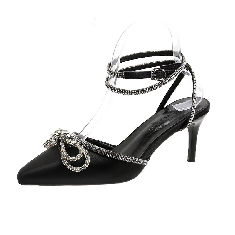 Talons hauts pointus avec nœud en strass pour femmes