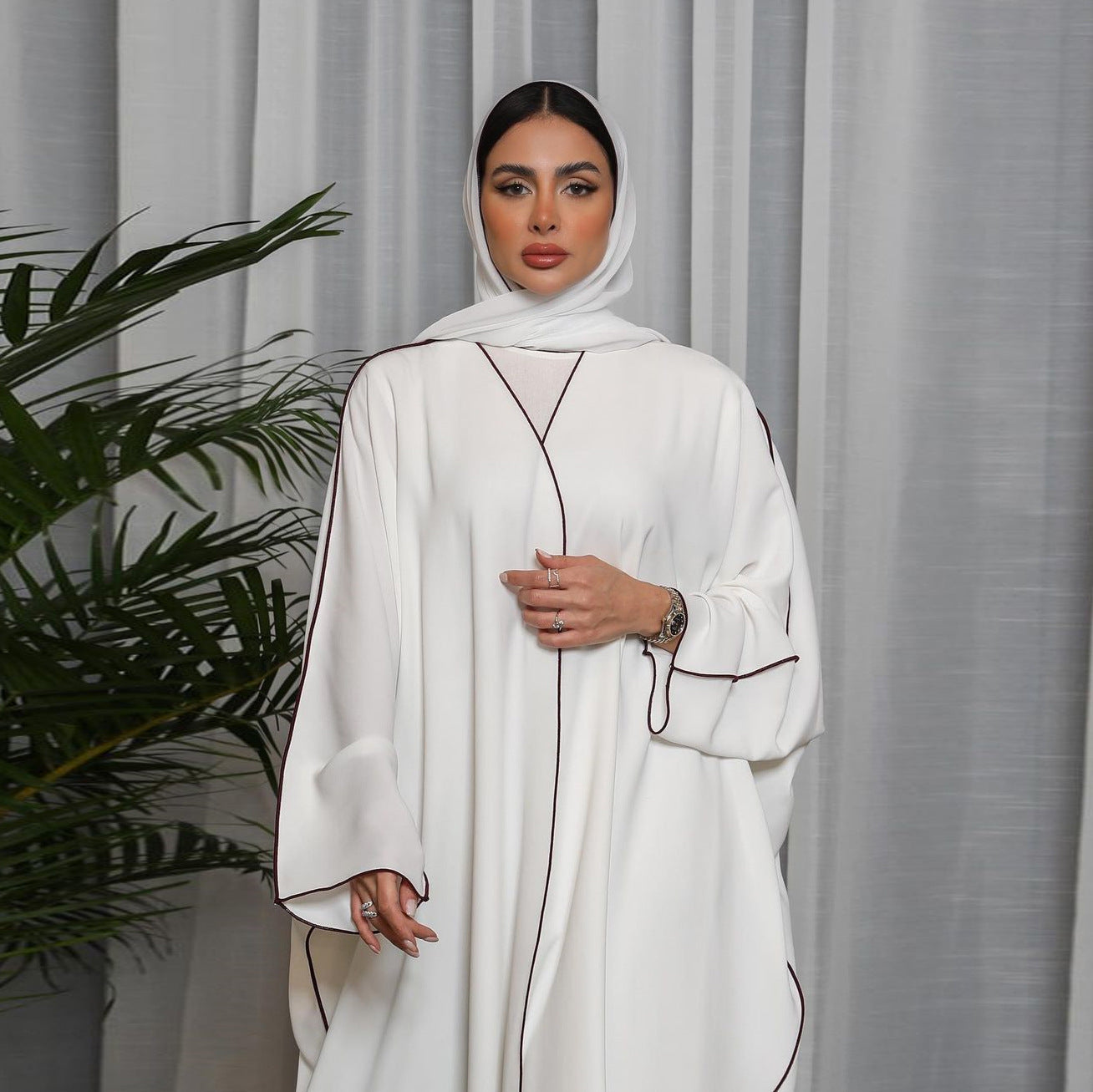 Robe Abaya grande taille en patchwork blanc pour femmes